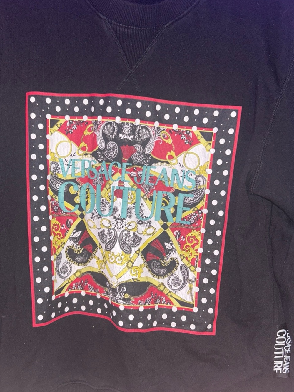 Versace Jeans Collection Black Sweatshirt with Multicolor Baroque Graphic size S